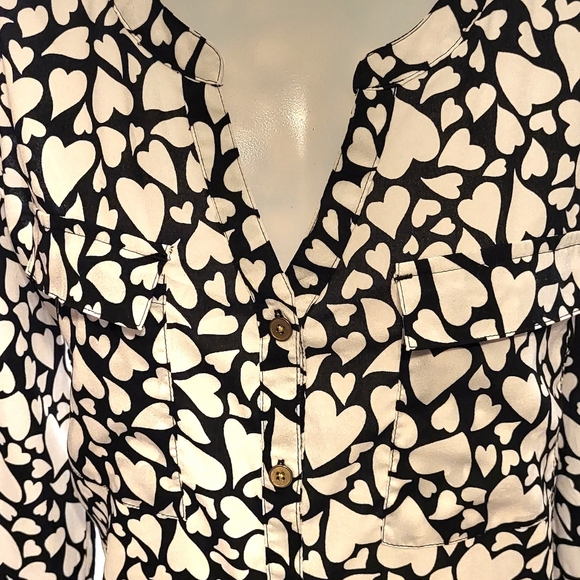 Croft & Barrow Navy & white button down heart blouse size XL - Picture 2 of 5